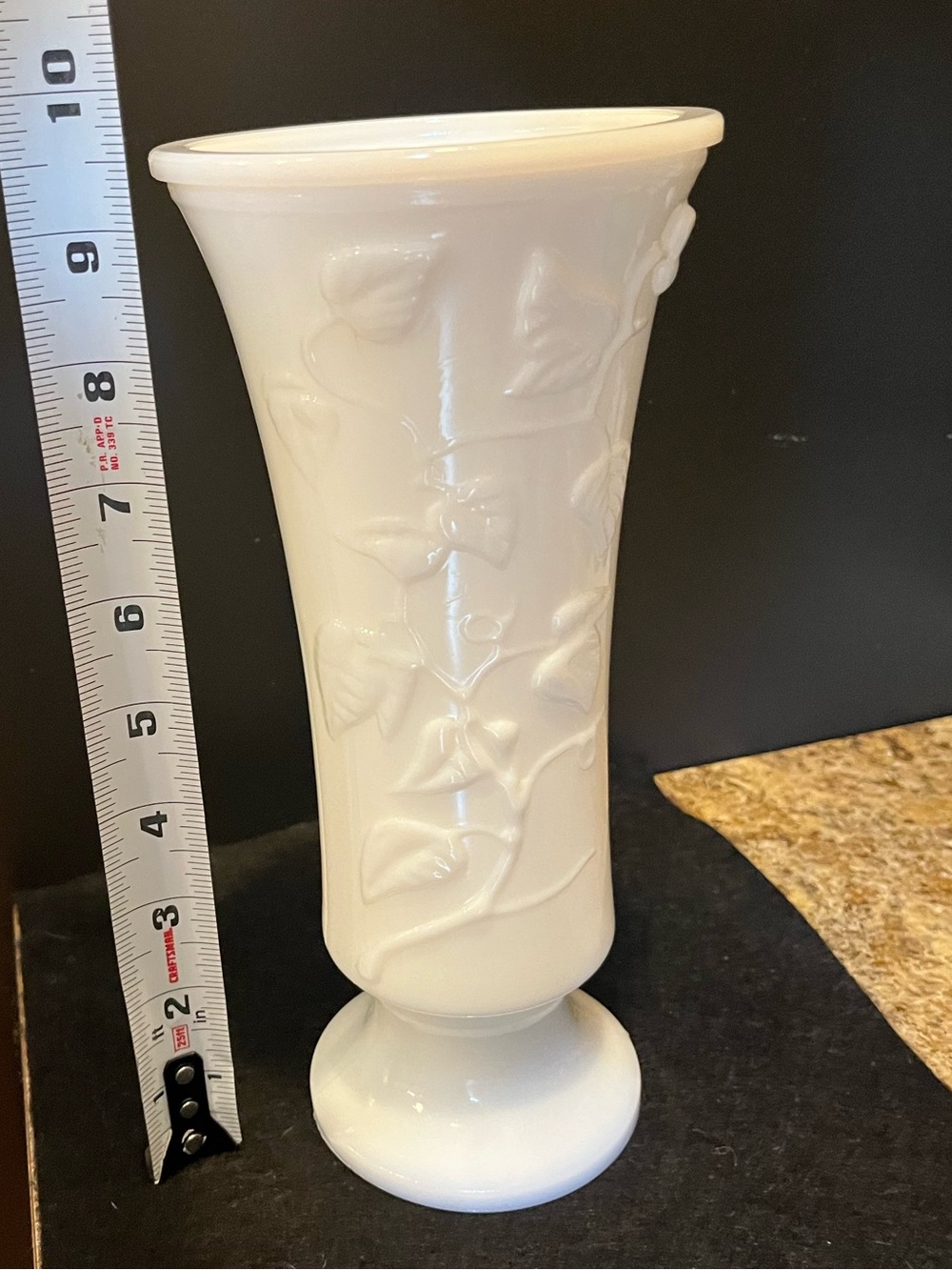 Classic White Embossed Milk Glass Vase Ivy Leaf Pattern - Picture 10 of 15